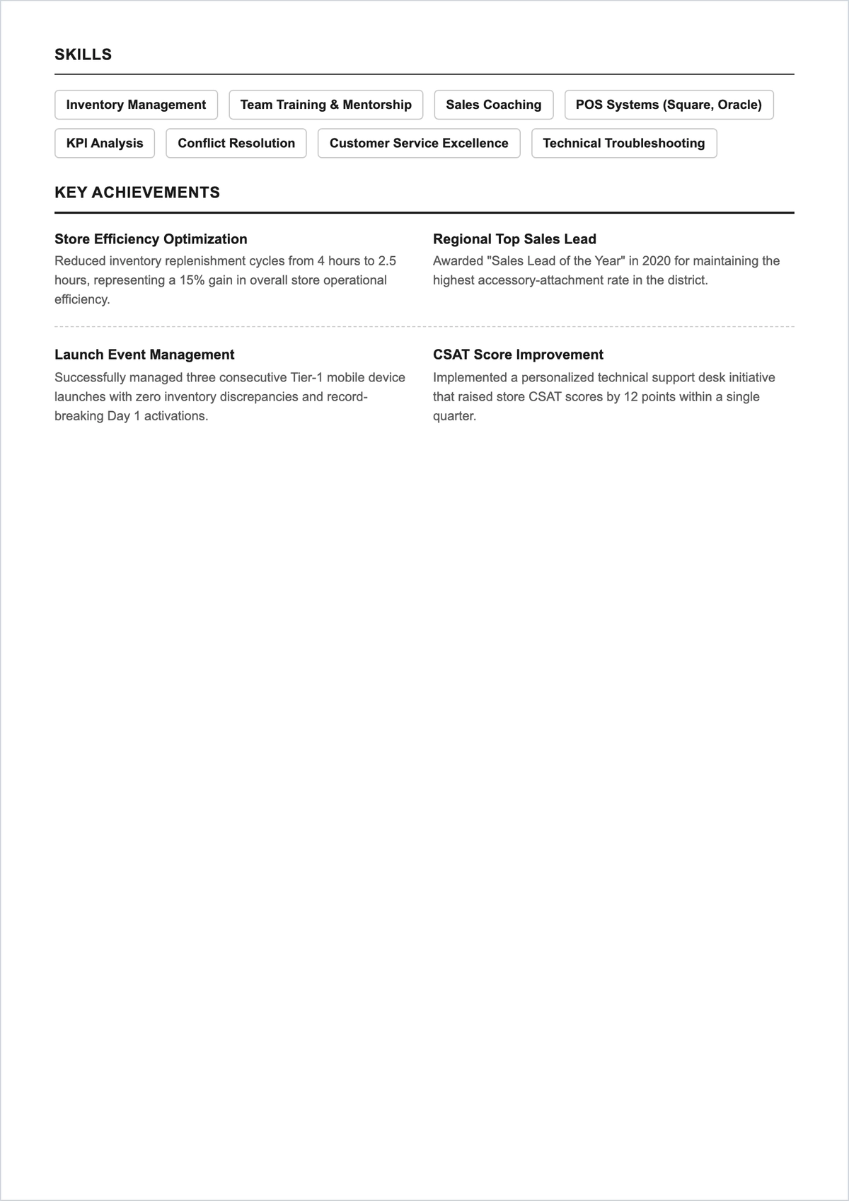 Free Retail Supervisor ATS Resume Template, AI Resume Builder