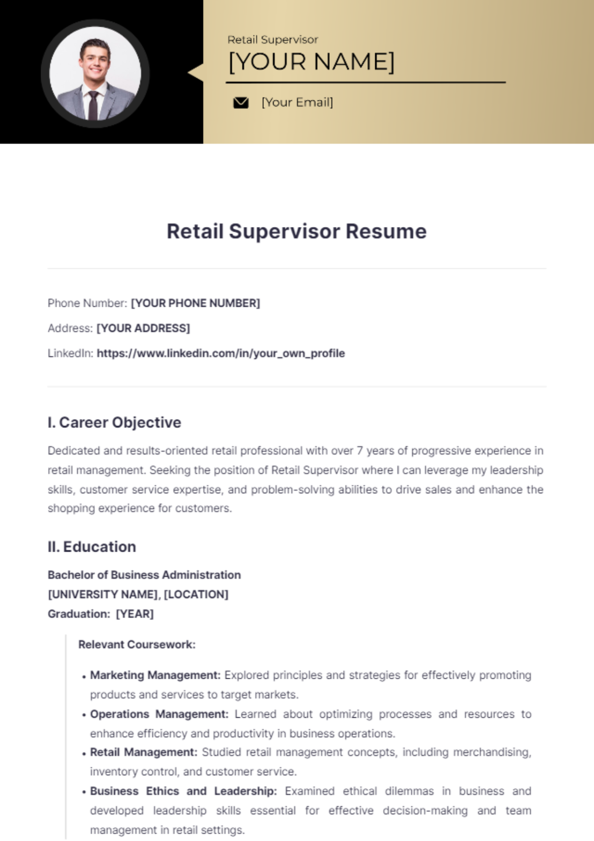 Retail Supervisor Resume - Edit Online & Download