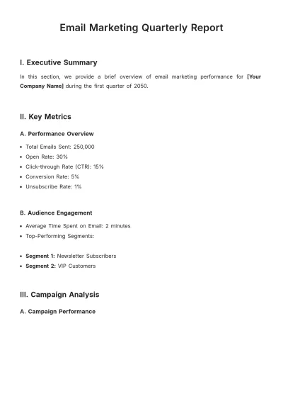 Free Email Marketing Quarterly Report Template to Edit Online