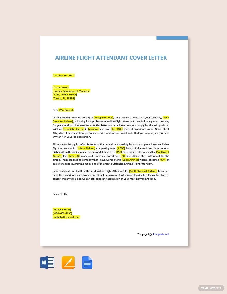 Airline Flight Attendant Cover Letter