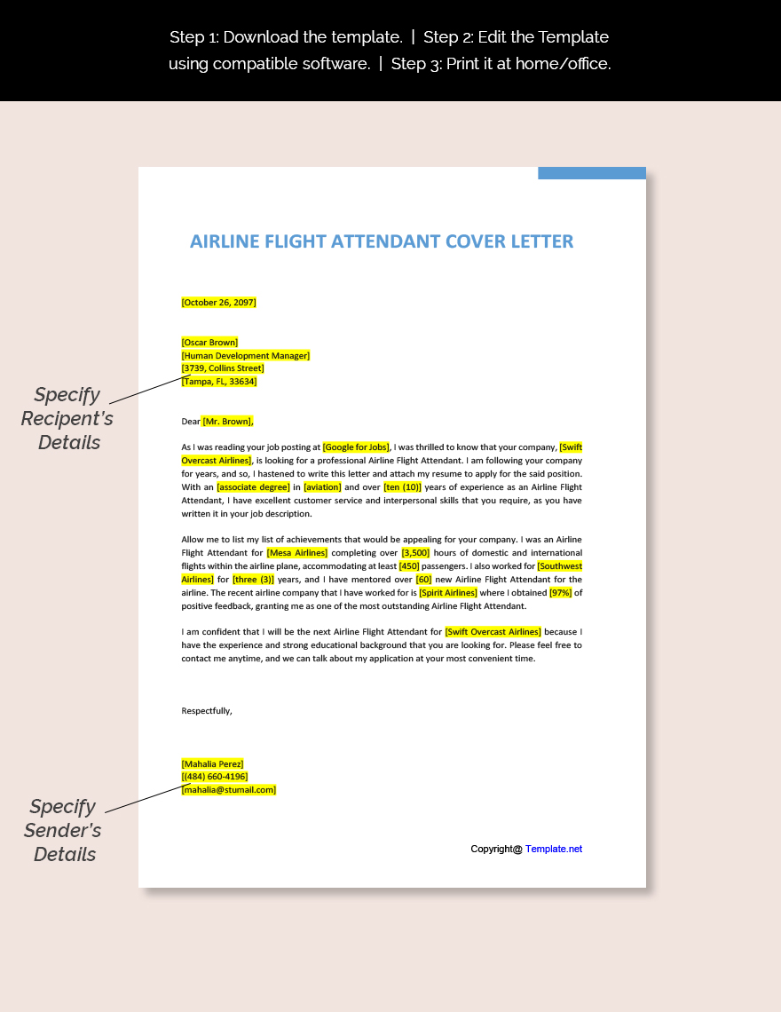 Airline Flight Attendant Cover Letter