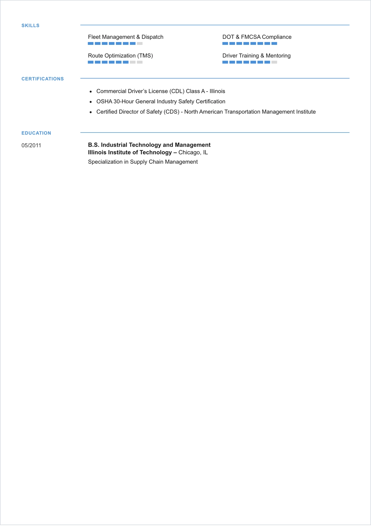 Free Transportation Supervisor ATS Resume Template, AI Resume Builder