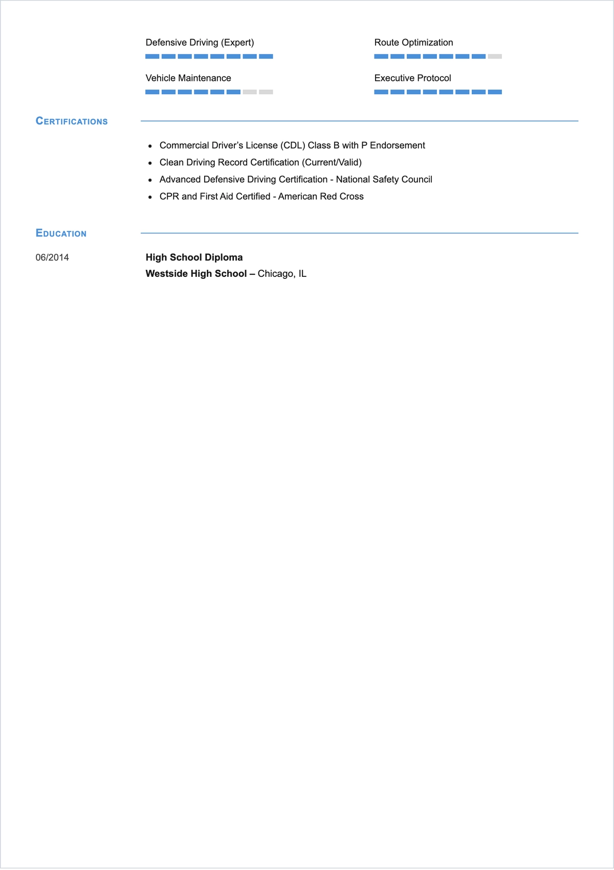 Free Car Driver ATS Resume Template, AI Resume Builder