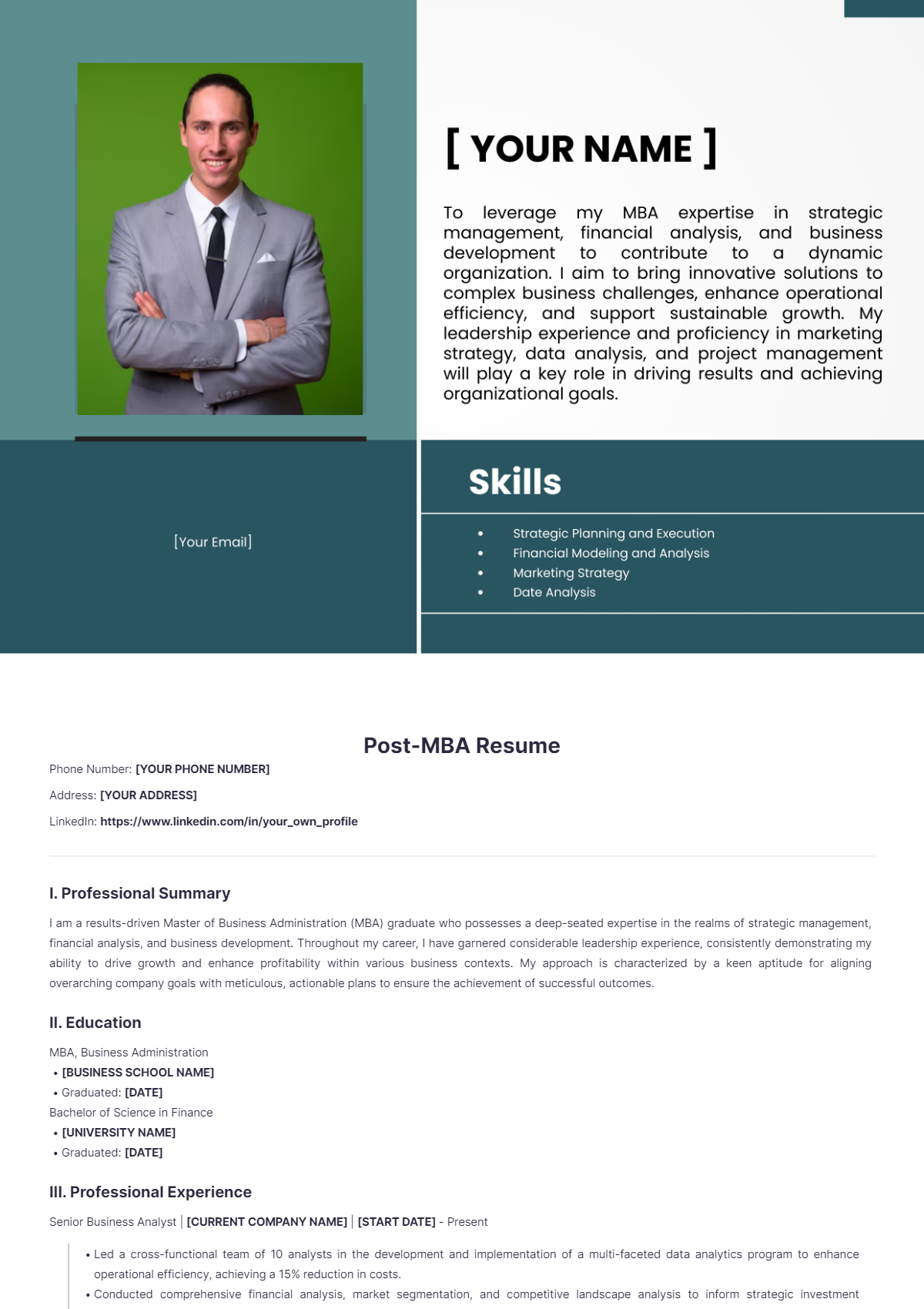 Post-MBA Resume - Edit Online & Download