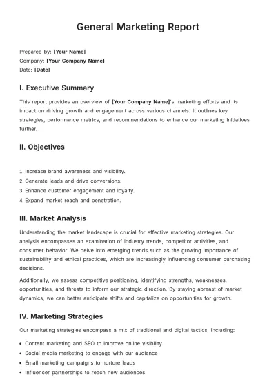 Free General Marketing Report Template to Edit Online