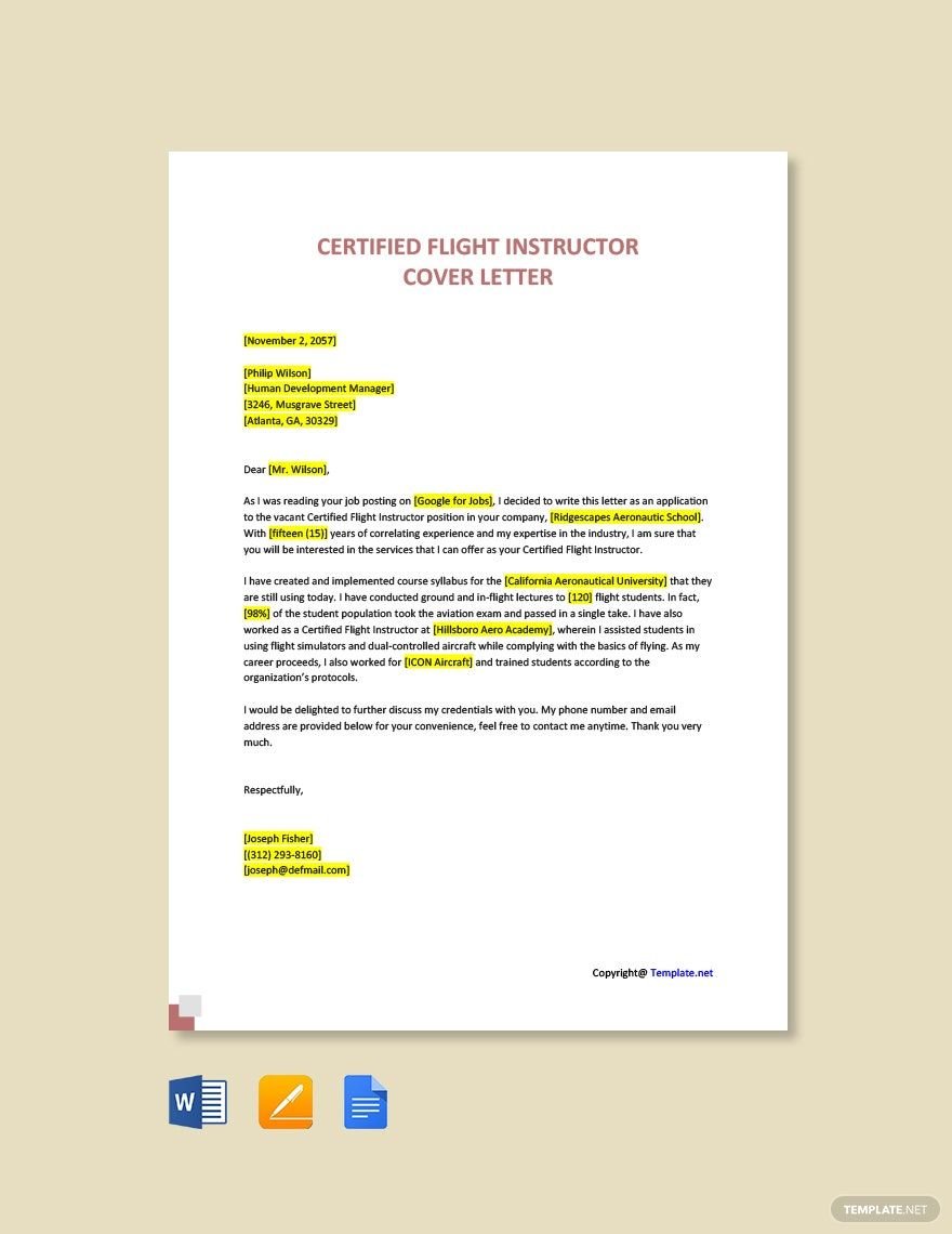 Certified Flight Instructor Cover Letter