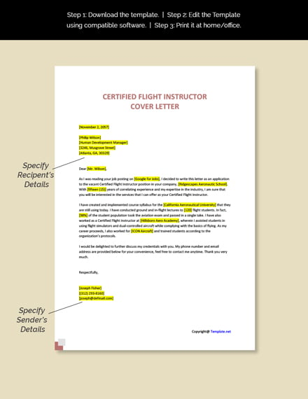 Certified Flight Instructor Cover Letter Template