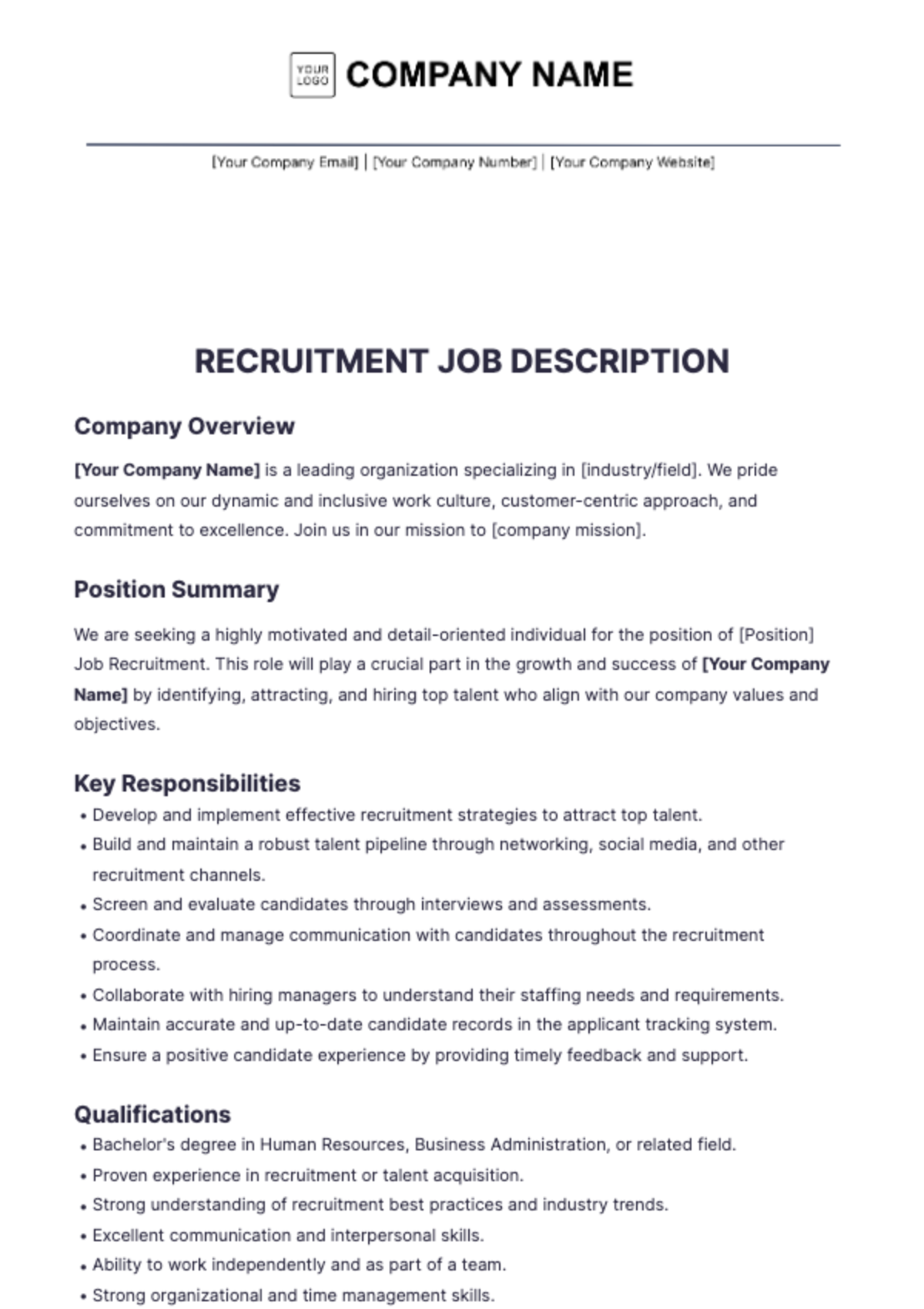 Recruitment Job Description Template - Edit Online & Download