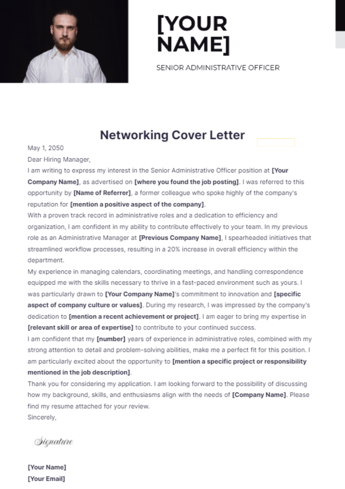 Networking Cover Letter Template - Edit Online & Download