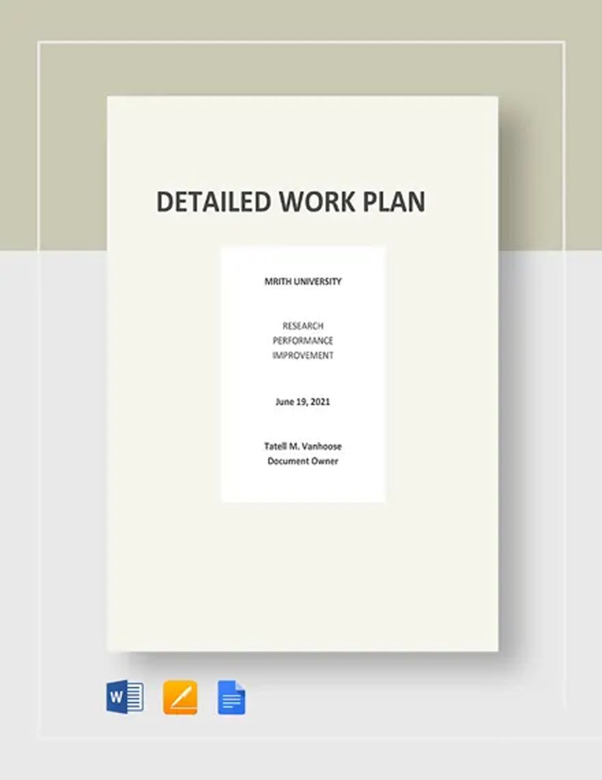 Detailed Work Plan Template in Word, Google Docs, Apple Pages