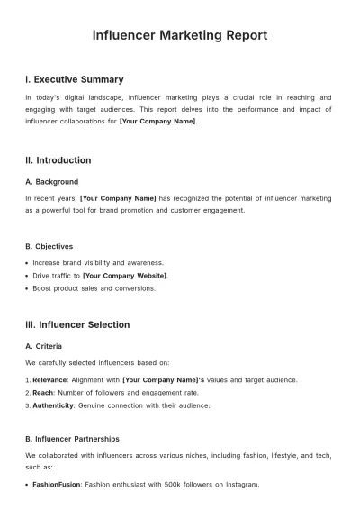 Free Influencer Marketing Report Template to Edit Online