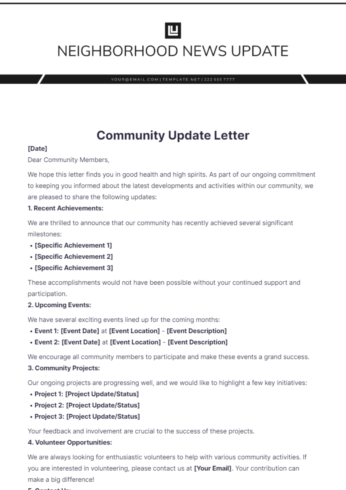 Community Update Letter Template - Edit Online & Download