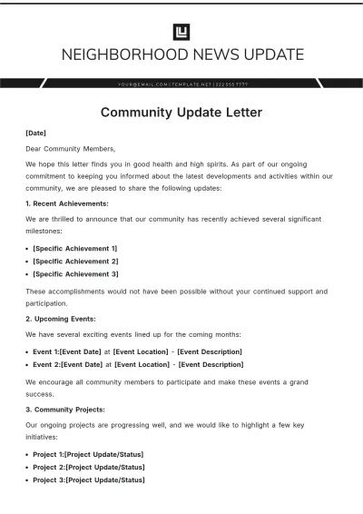 Free Community Update Letter Template to Edit Online