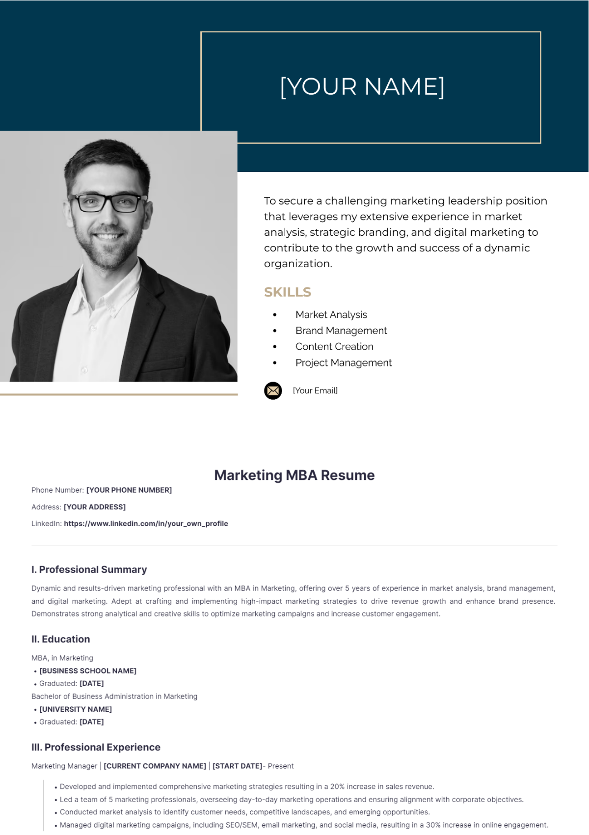 Marketing MBA Resume - Edit Online & Download Example | Template.net