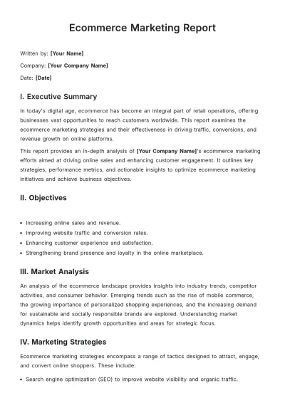 Free Ecommerce Marketing Report Template to Edit Online