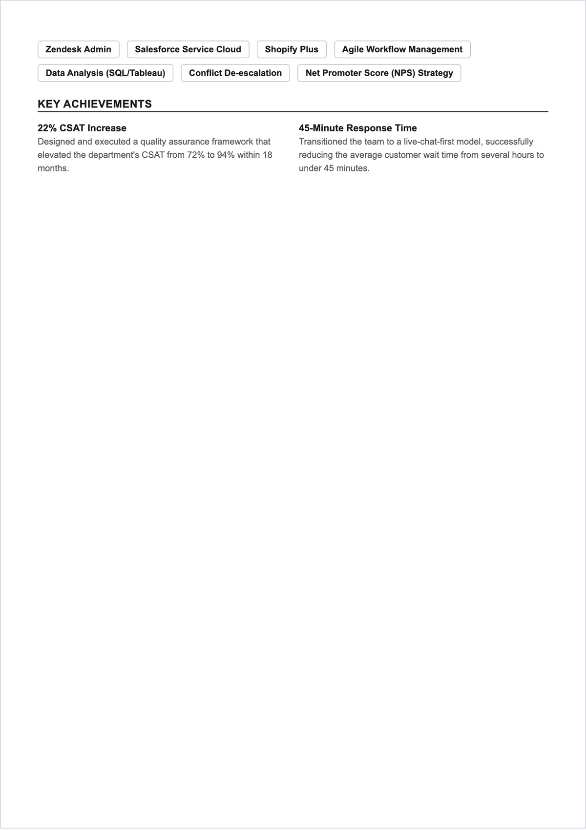 Free Customer Service Supervisor ATS Resume Template