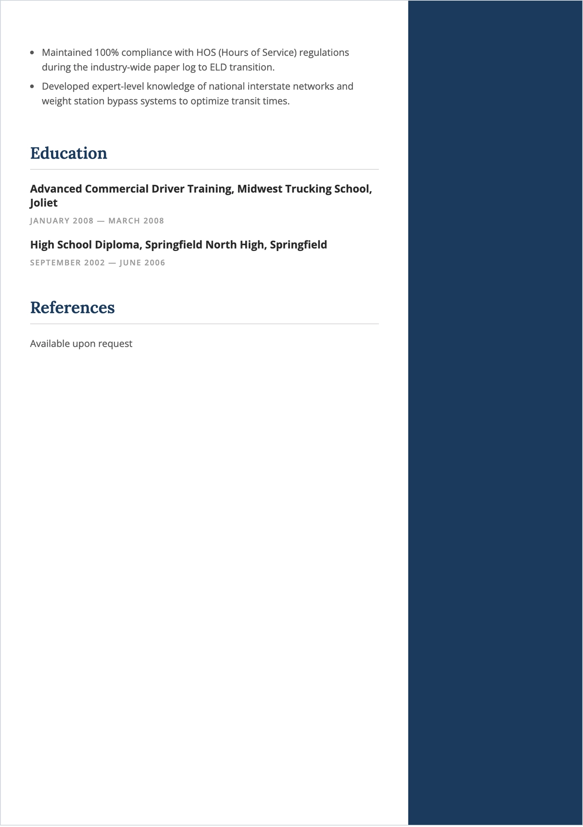 Free Long-Haul Truck Driver ATS Resume Template, AI Resume Builder