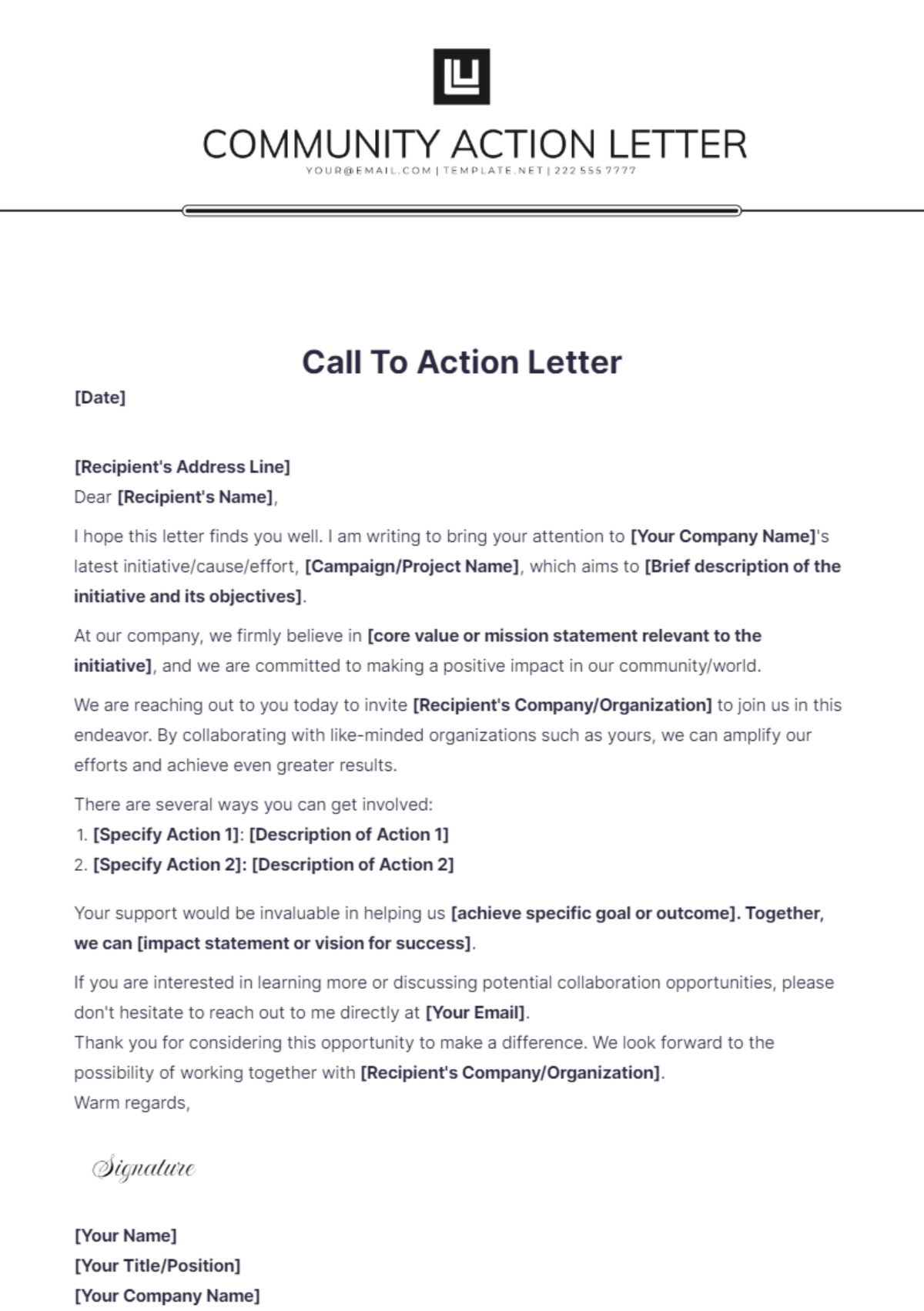 Call To Action Letter Template - Edit Online & Download