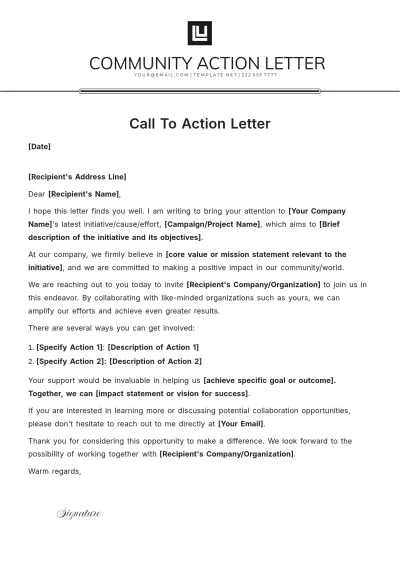 Free Call To Action Letter Template to Edit Online