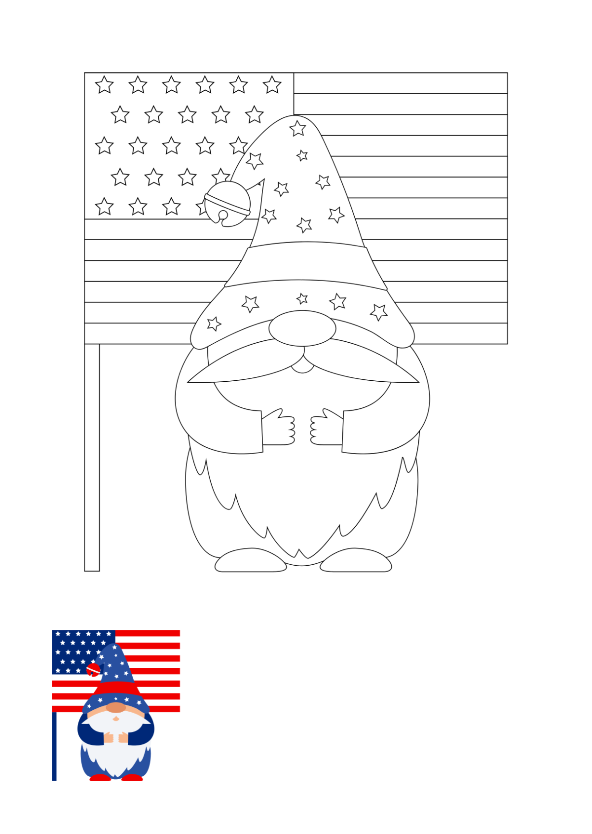 4Th Of July Gnome Coloring Page