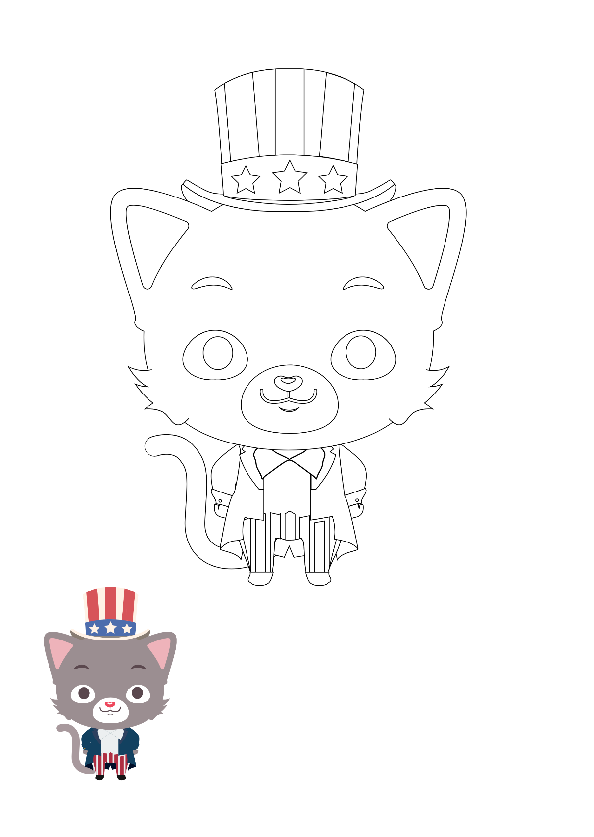 4Th Of July Cat Coloring Page