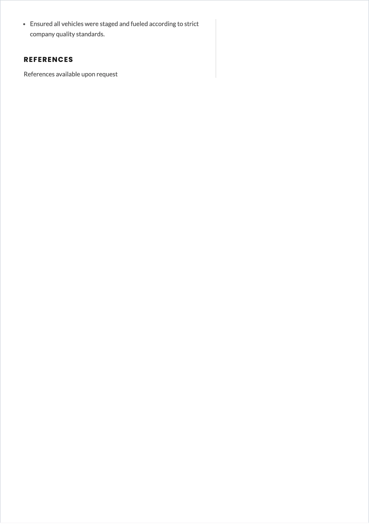 Free Rental Car Driver ATS Resume Template, AI Resume Builder