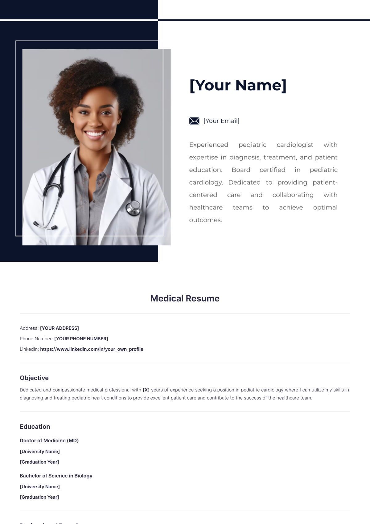 Free Medical Resume Template - Edit Online & Download | Template.net