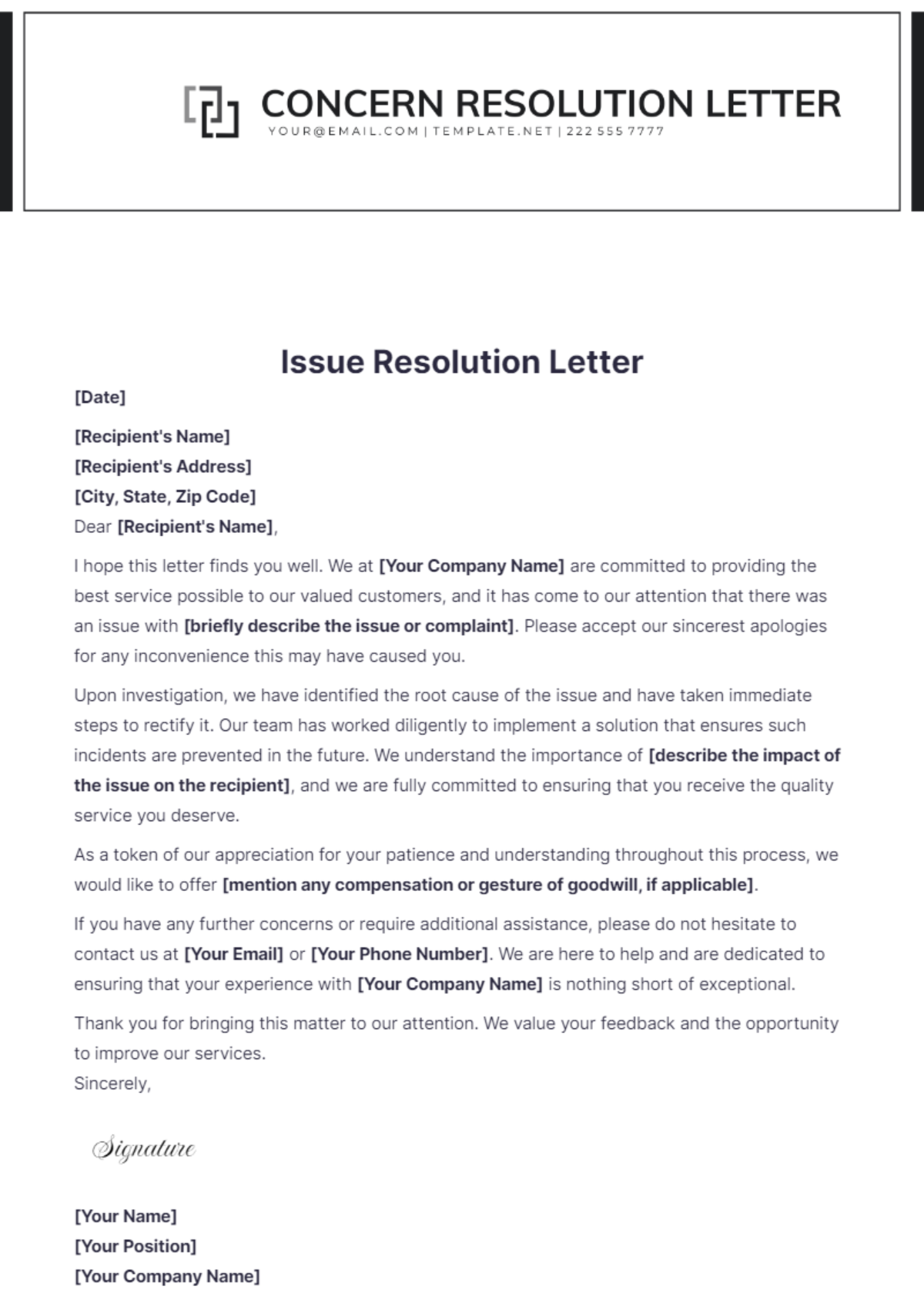 Issue Resolution Letter Template - Edit Online & Download