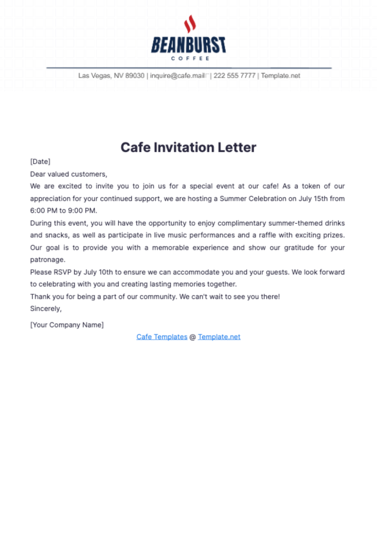 Cafe Invitation Letter Template - Edit Online & Download