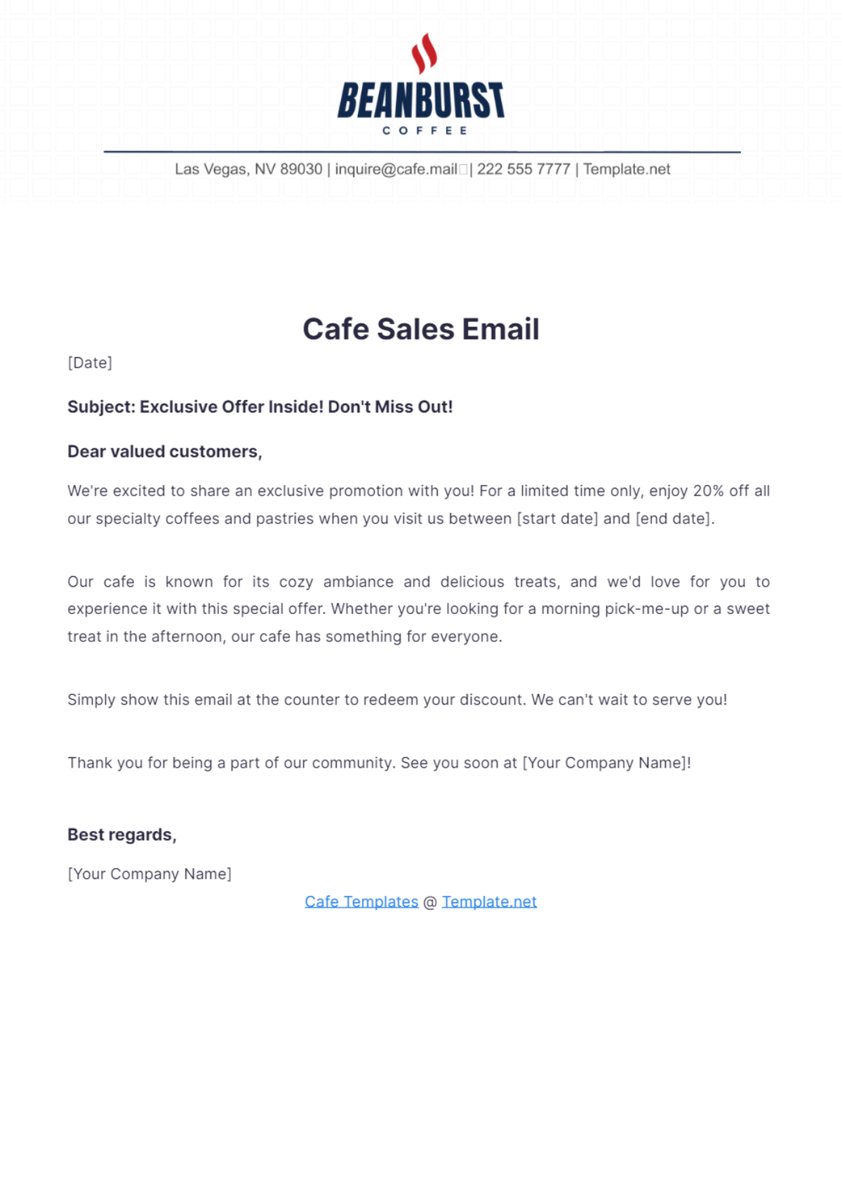 Cafe Sales Email Template - Edit Online & Download