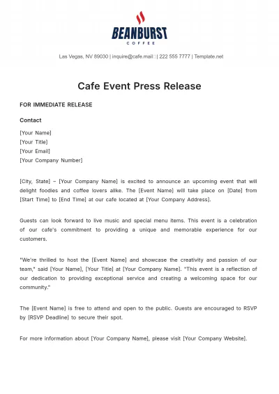 Free Cafe Event Press Release Template to Edit Online
