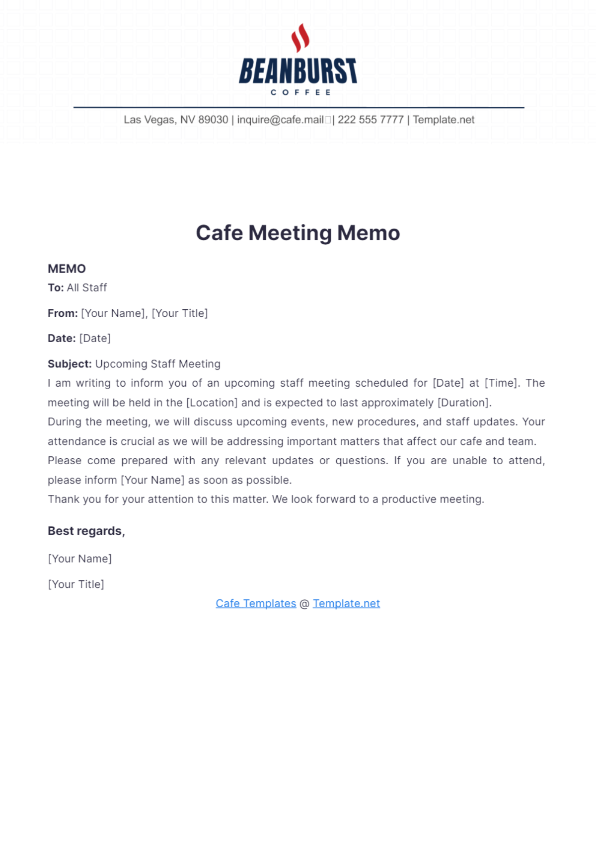 Cafe Meeting Memo Template - Edit Online & Download