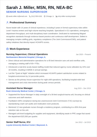 Free Professional Nursing Supervisor ATS Resume Template