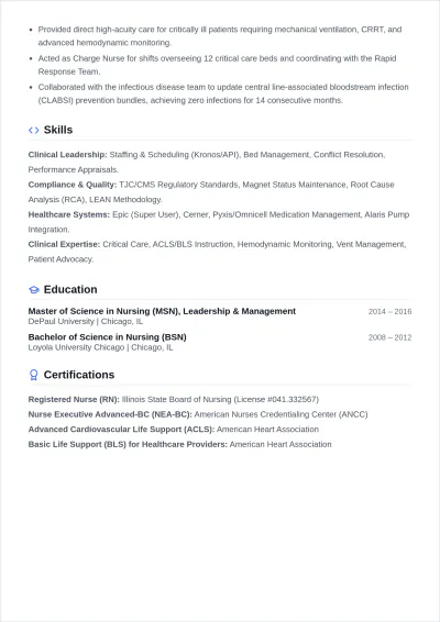 Free Professional Nursing Supervisor ATS Resume Template