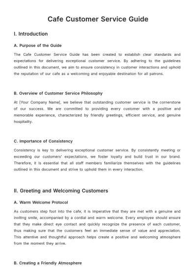 Free Cafe Customer Service Guide Template to Edit Online