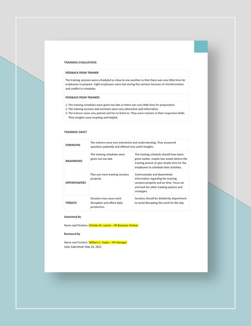Communication and Training Plan Template