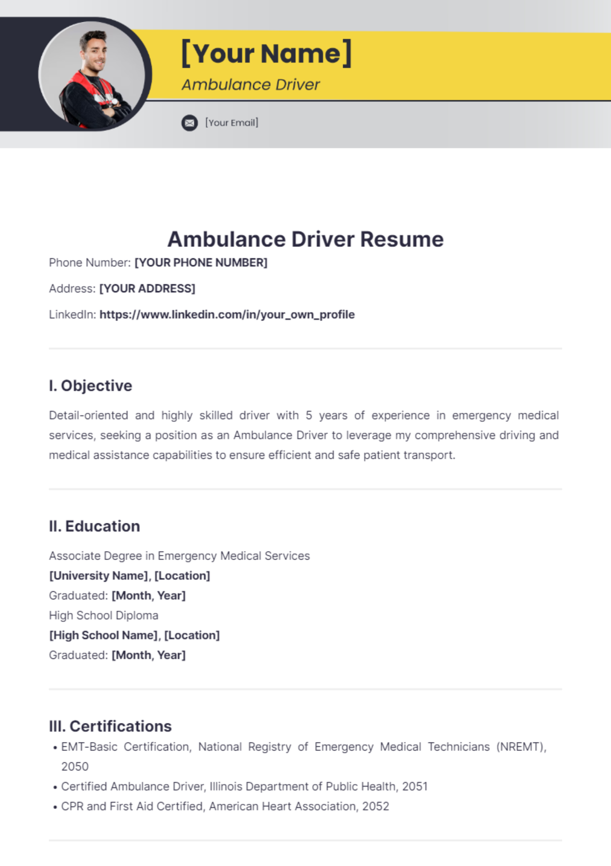 Ambulance Driver Resume