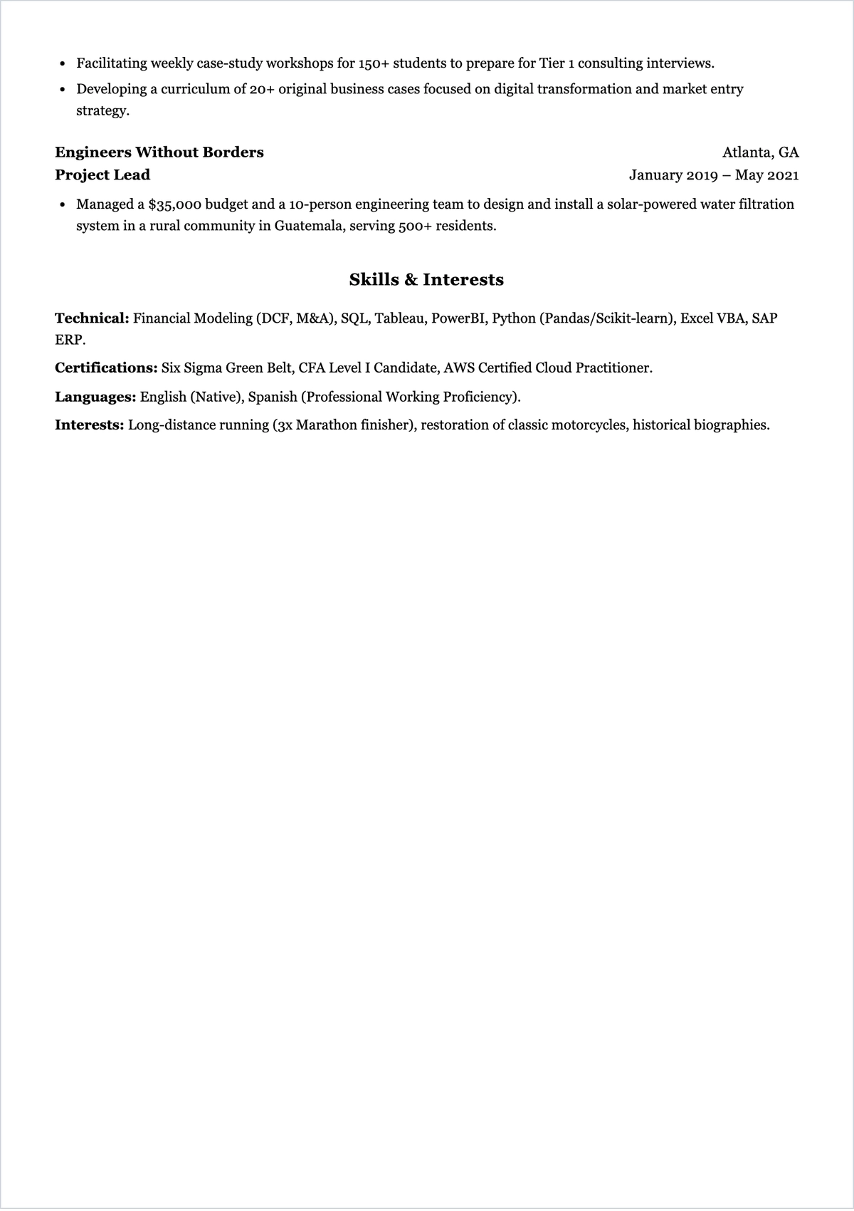 Free Student MBA ATS Resume Template, AI Resume Builder