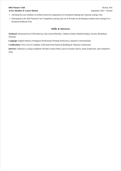 Free MBA Internship ATS Resume Template, AI Resume Builder