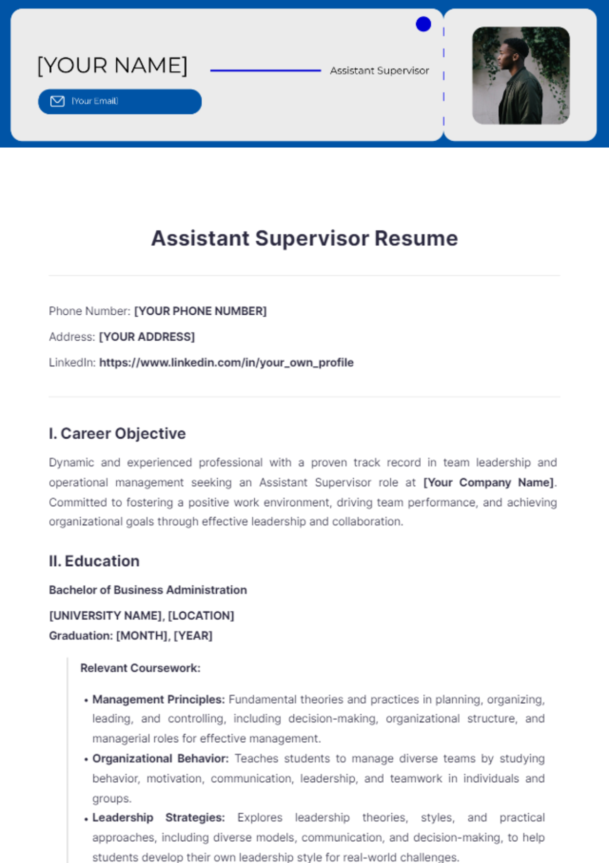 Assistant Supervisor Resume - Edit Online & Download