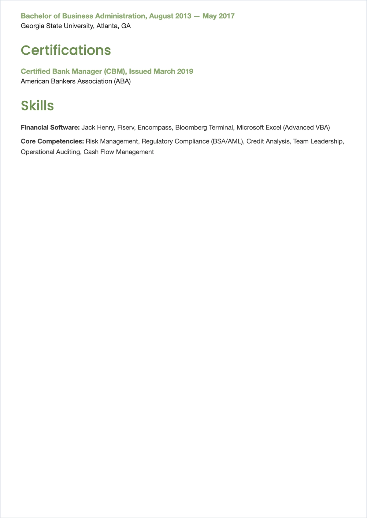 Free Bank Supervisor ATS Resume Template, AI Resume Builder
