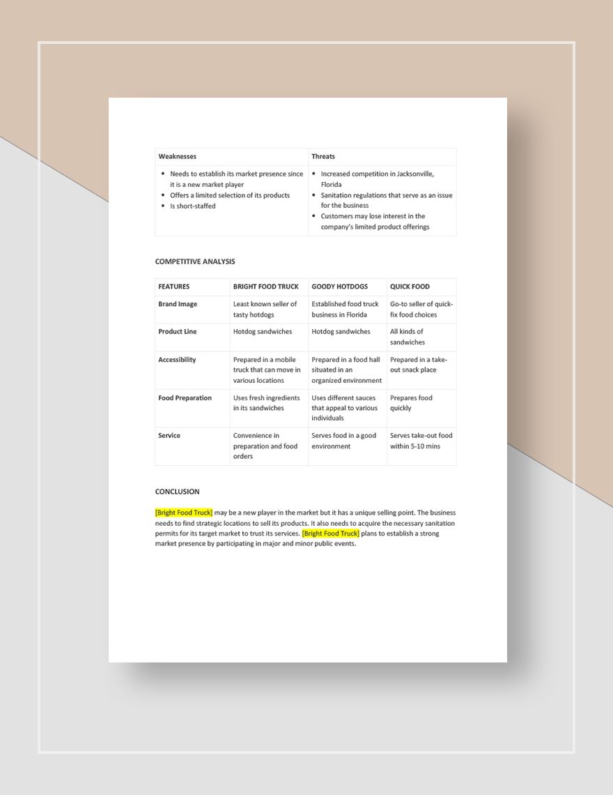 Food Truck Competitive Analysis Template In Word Google Docs Download Template