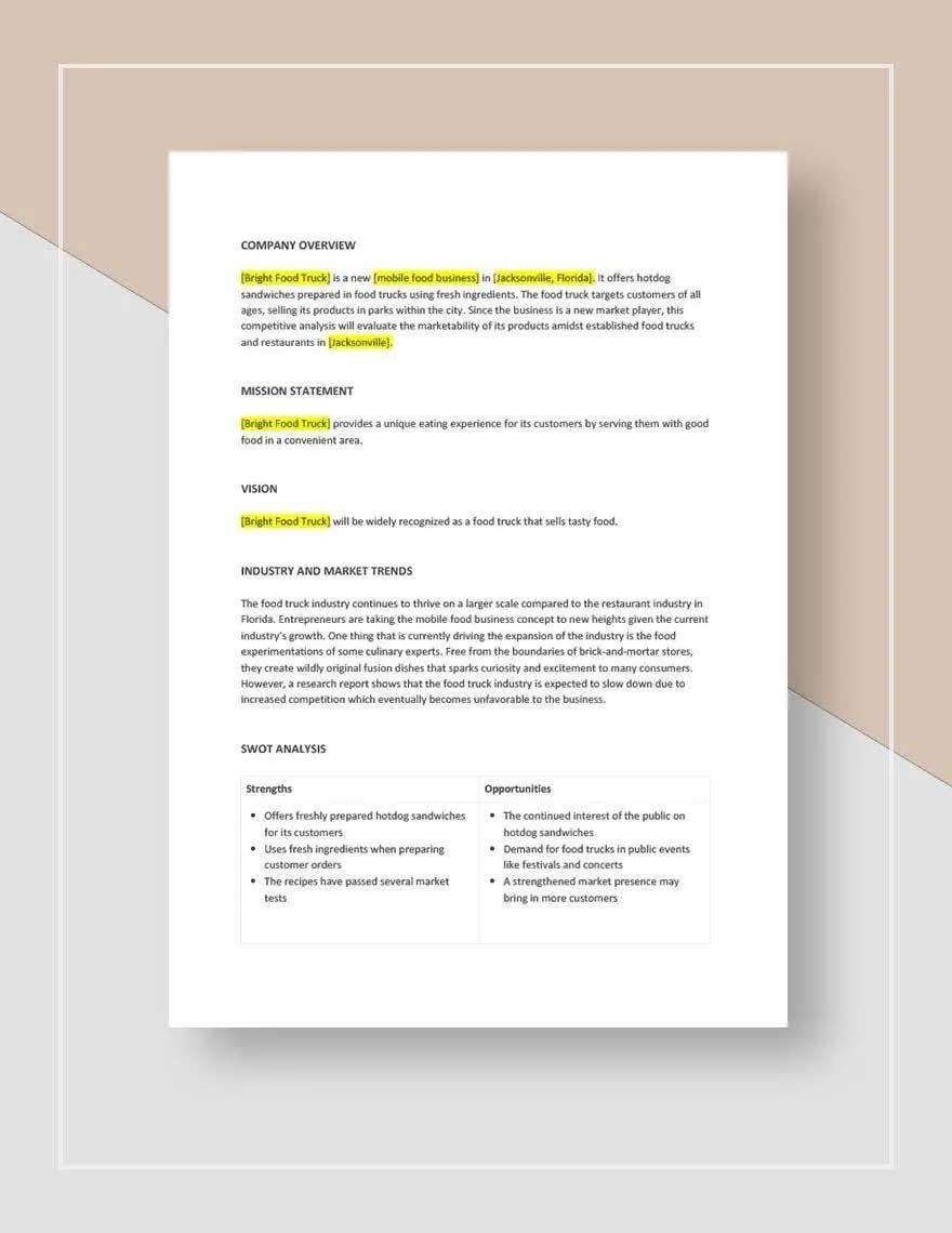 Food Truck Competitive Analysis Template In Word Google Docs Download Template