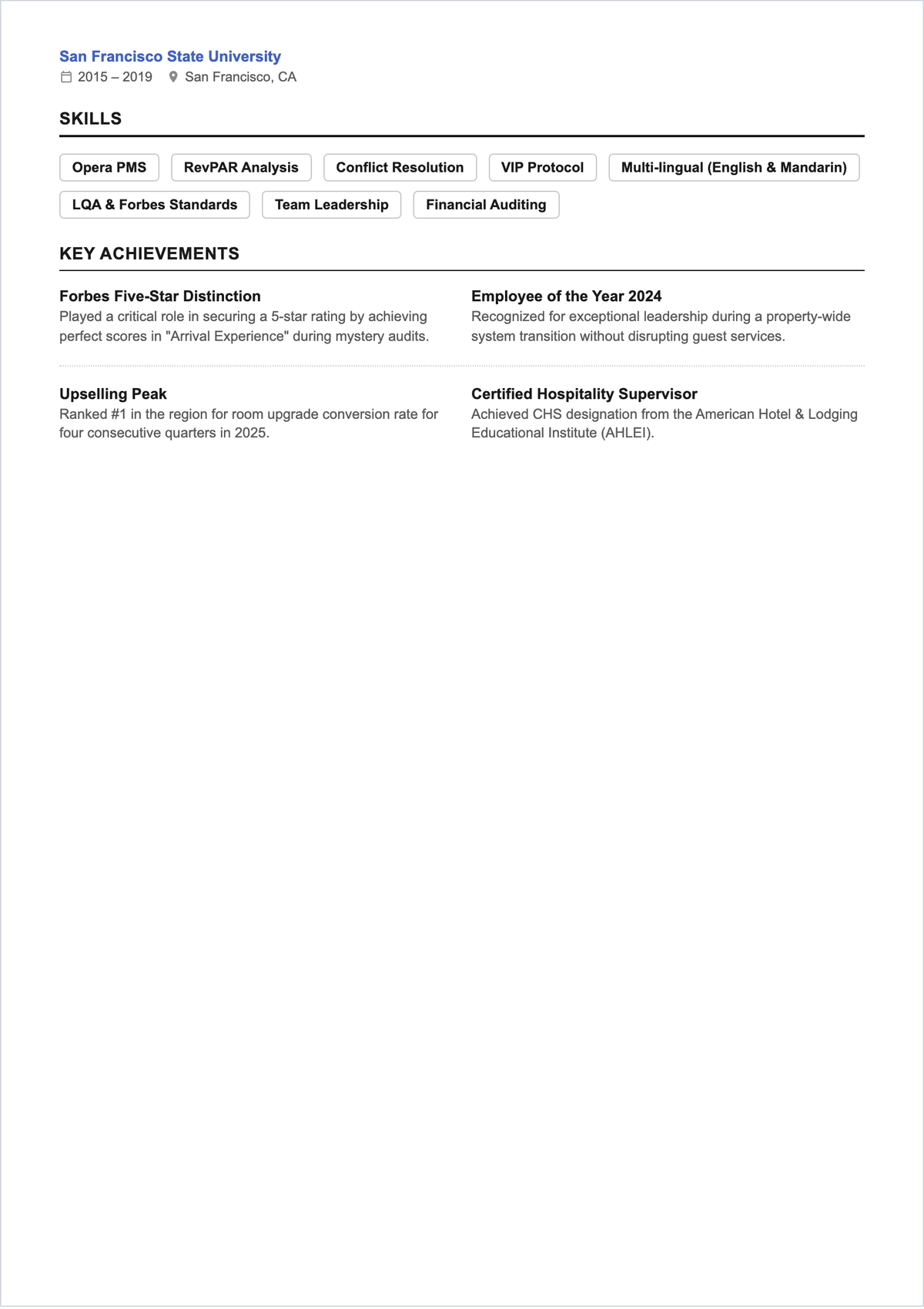 Free Front Desk Supervisor ATS Resume Template, AI Resume Builder