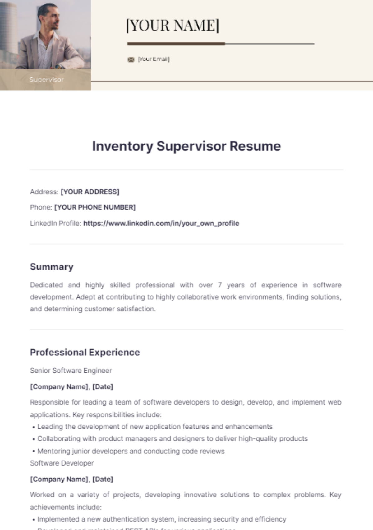 Inventory Supervisor Resume - Edit Online & Download