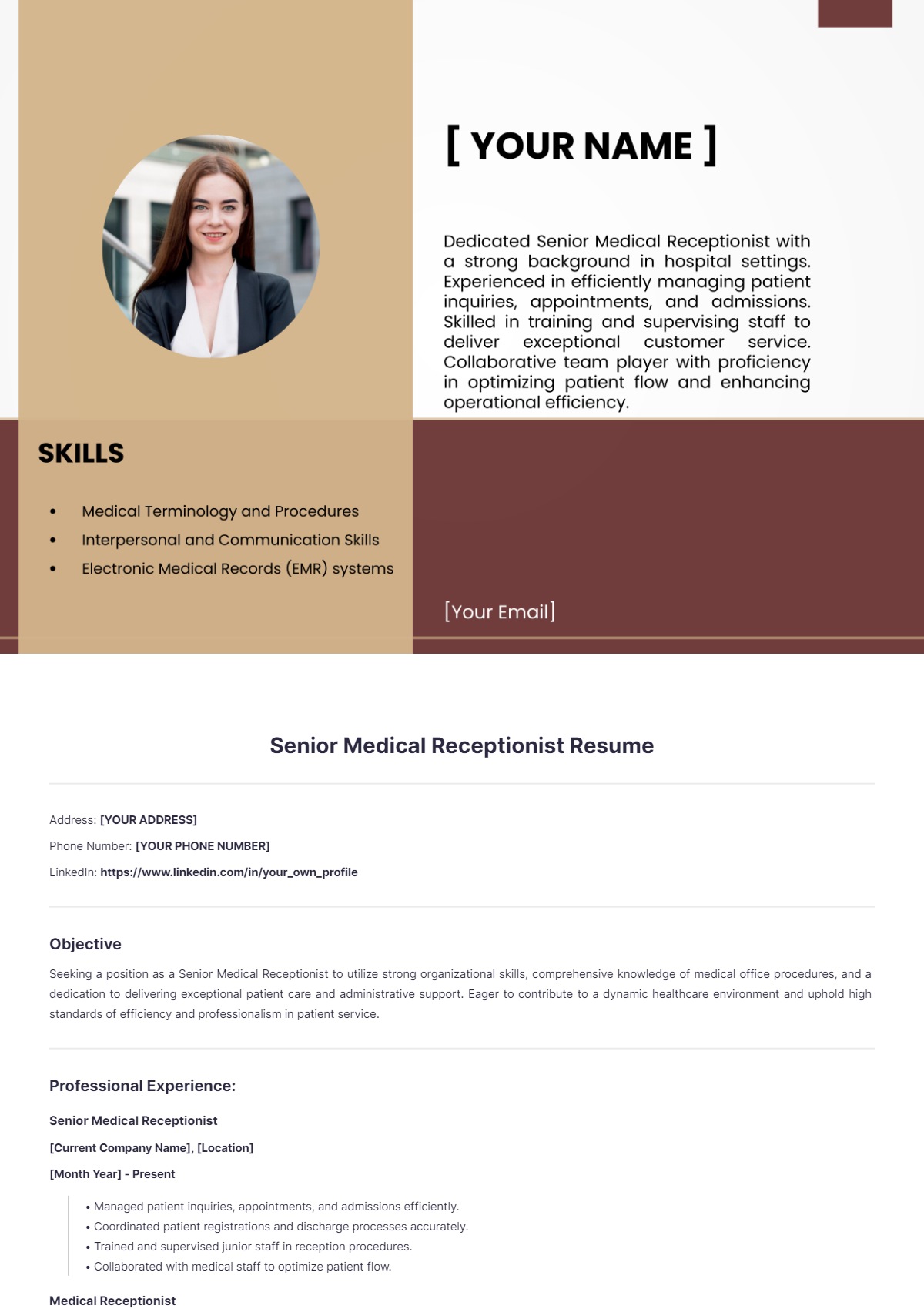 Senior Medical Receptionist Resume - Edit Online & Download