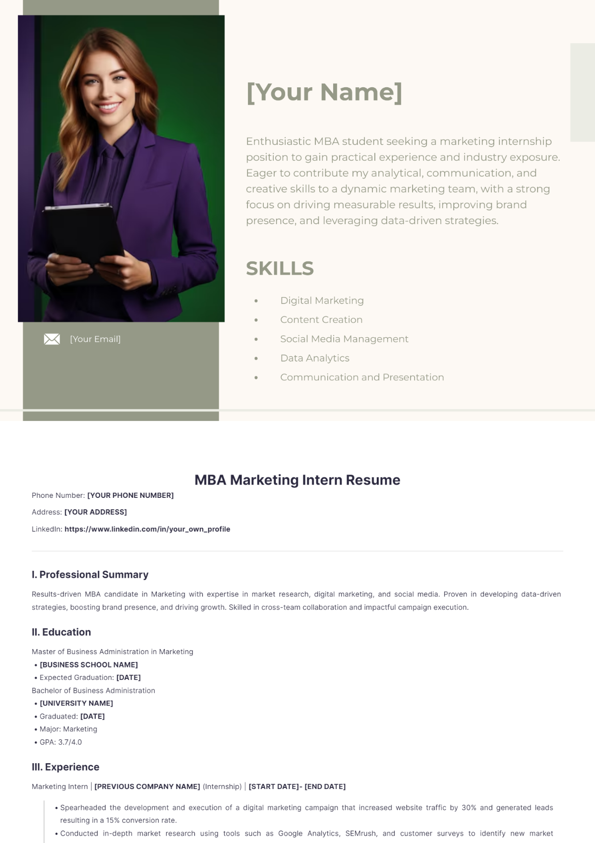 MBA Marketing Intern Resume - Edit Online & Download