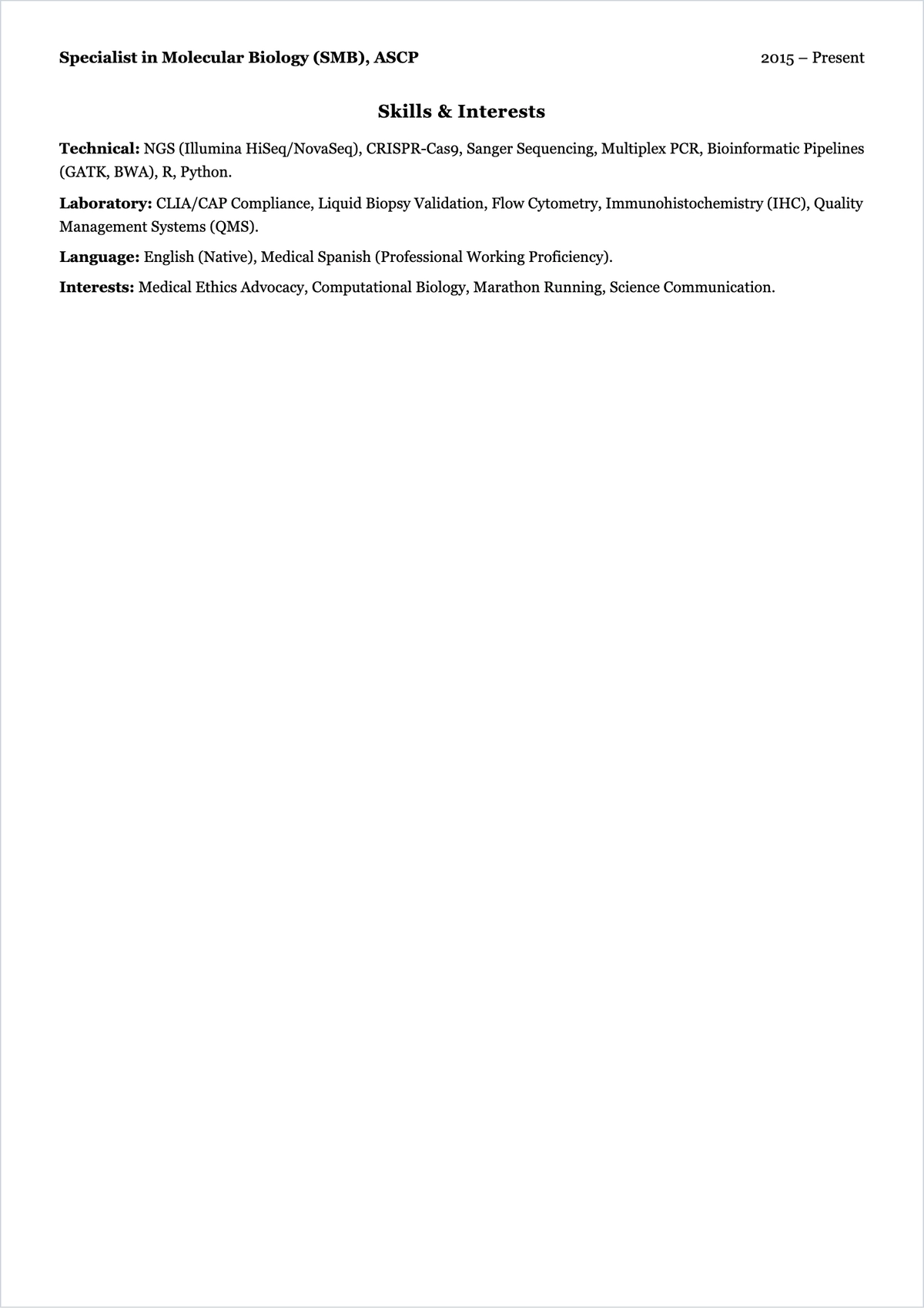 Free Medical Scientist ATS Resume Template, AI Resume Builder