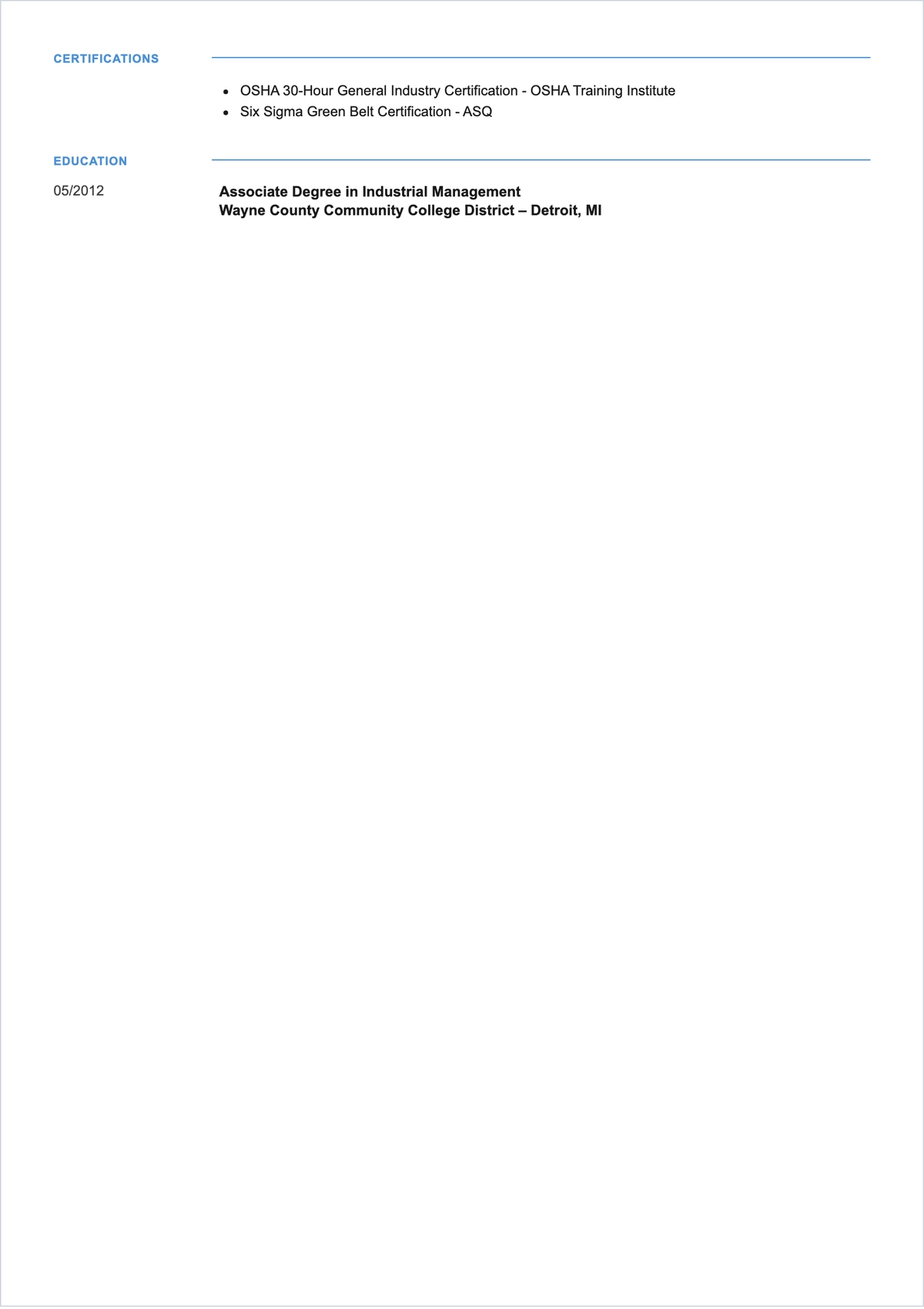 Free Manufacturing Supervisor ATS Resume Template, AI Resume Builder