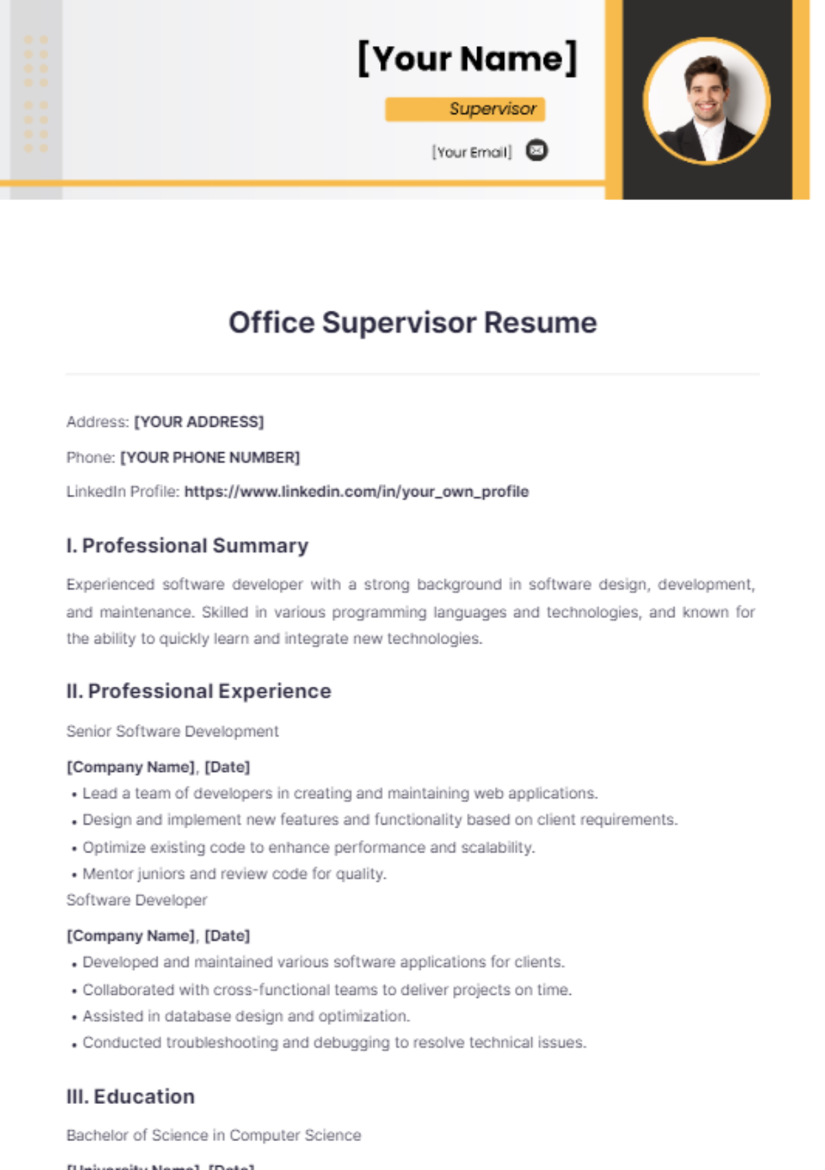 Office Supervisor Resume - Edit Online & Download